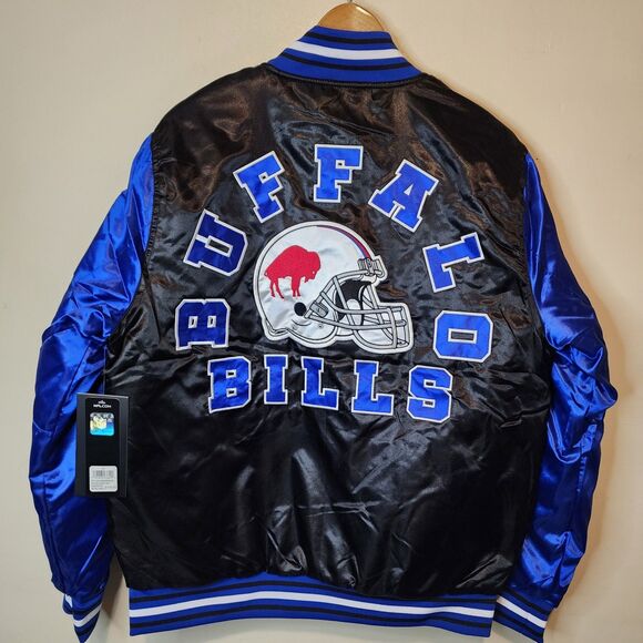 Buffalo Bills Jacket Satin Bomber Coat NFL Team Varsity Button Mens Medium New! - Picture 3 of 12